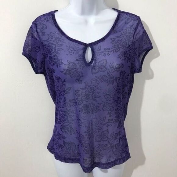 NWT New York and Company short sleeve blouse transparent size L.       A267 - Picture 1 of 4